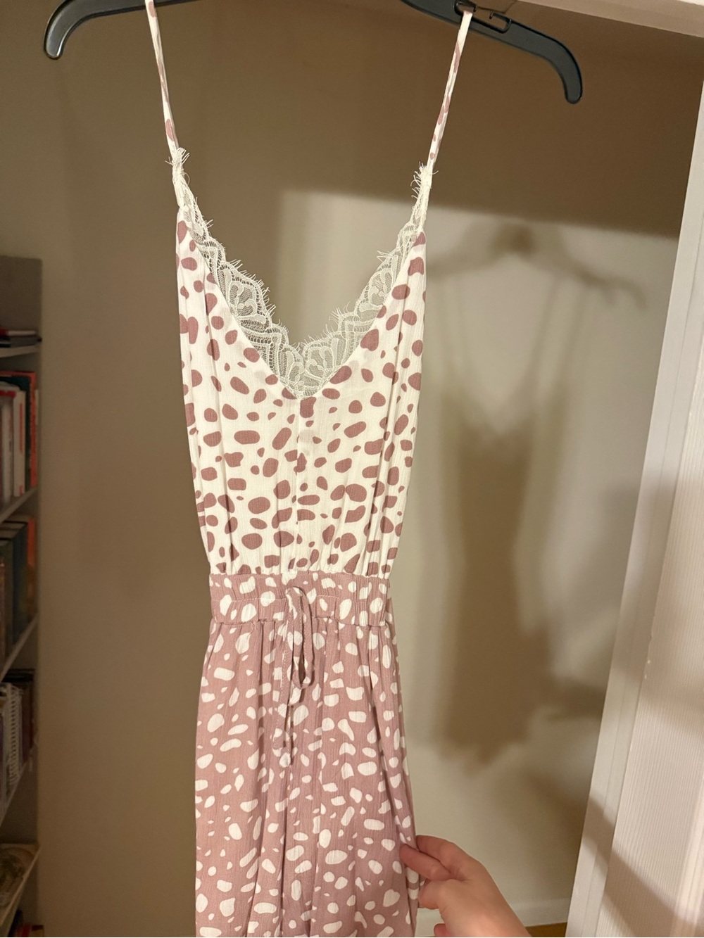Women’s Lace-Trim Slip Dress in Dusty Rose and Cream